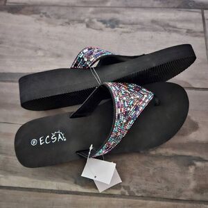 NWT Ecsa Beaded Platform Sandals